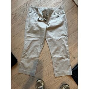 Express Editor Khaki Chino Cropped Pants Womens 10 Tan Straight Leg Mid Rise